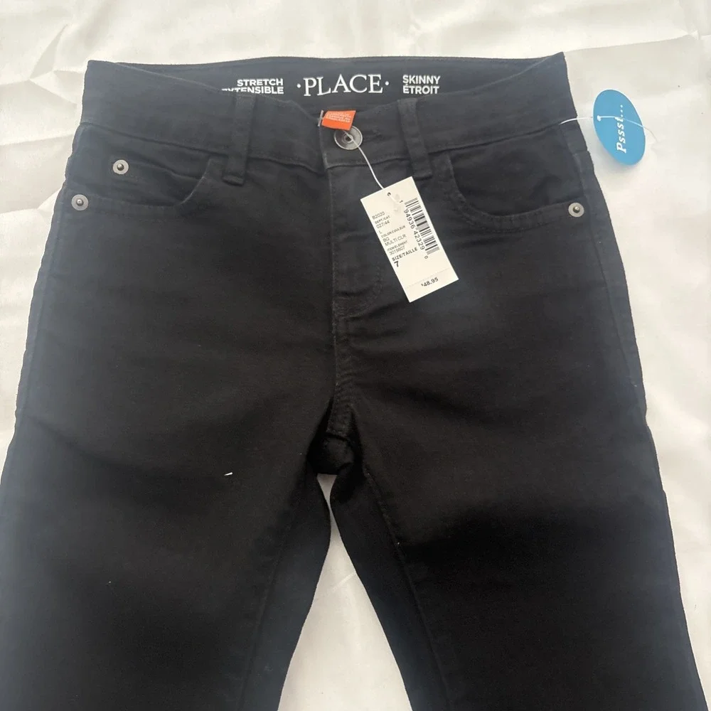 NEW NWT Childrens Place Boys Sz 7 Skinny Stretch Black Jeans Adjustable Waist